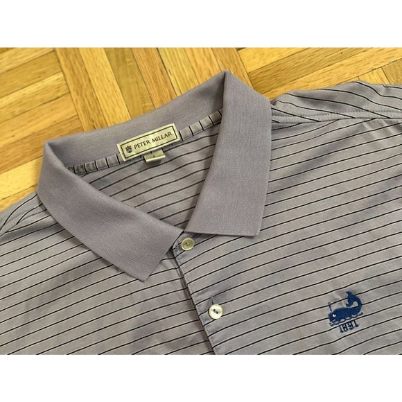 Peter Millar Maidstone Club Golf Polo Shirt Mens Large Purple Striped Cotton - Picture 3 of 6